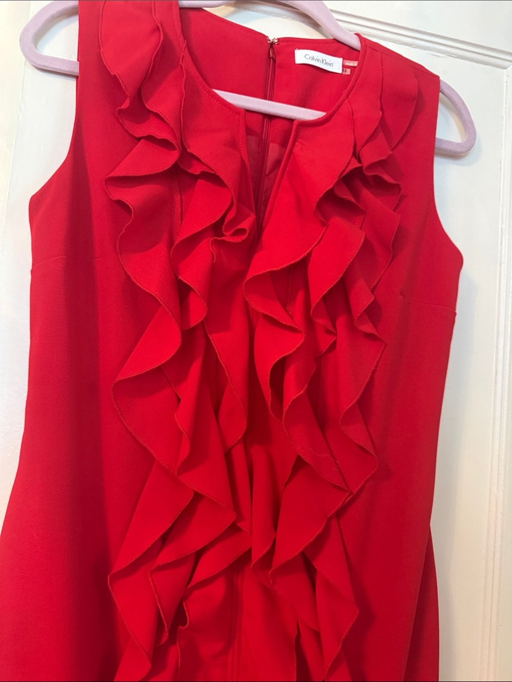 Calvin Klein Red Sleeveless Ruffle-Front Midi Dress - Picture 3 of 7